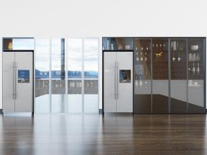 新中式嵌入冰箱的玻璃柜门餐边柜