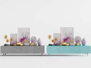 现代长方形电视柜、装饰品摆件