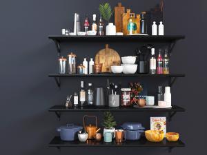 北欧黑色墙面厨房用品置物架