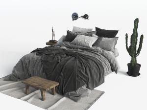 北欧无床头的双人床