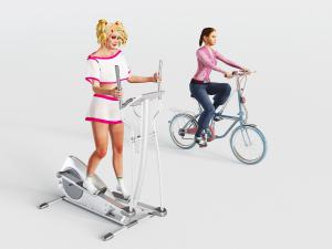 现代跑步机骑自行车的女人