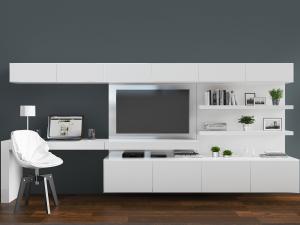 现代白色装饰电视柜延伸书桌椅组合