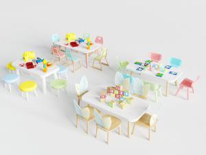 北欧幼儿活动桌椅板凳组合3d模型 北欧幼儿活动桌椅板凳组合