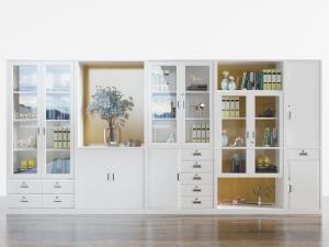 现代白色玻璃柜门的装饰置物柜