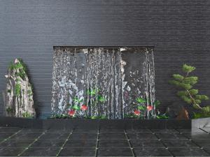 中式瀑布荷花水池景观小品