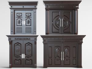 欧式雕花罗马柱装饰的双扇平开门