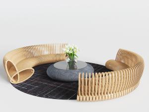 东南亚实木弧形多人沙发组合