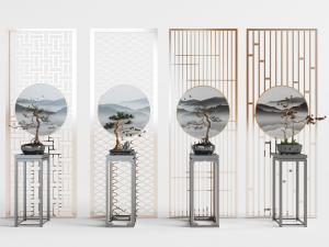 中式实木花架盆景盆栽