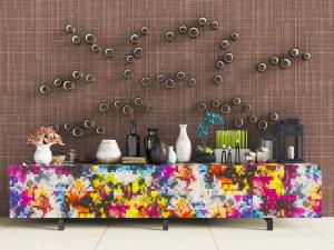 后现代彩色马赛克装饰边柜