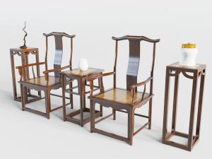 中式实木扶手椅花架和边几