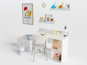 北欧白色儿童书桌椅组合3d模型 北欧白色儿童书桌椅组合