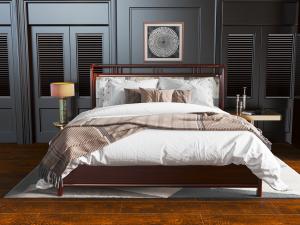 新中式红色实木双人床