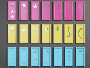 现代儿童彩色装饰镂空图案的平开门