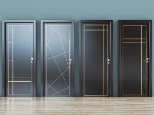 现代镶嵌金边的黑色平开门