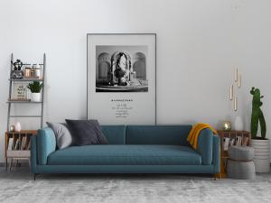 北欧莫兰迪蓝色多人沙发