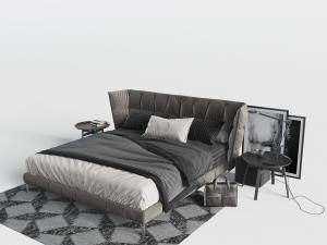 现代软包布艺床头双人床