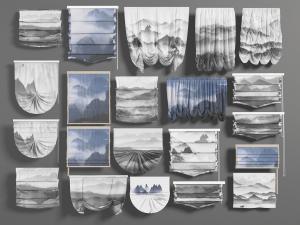 中式水墨装饰的罗马帘拉帘升降帘