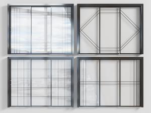 现代黑色门框三扇玻璃推拉门