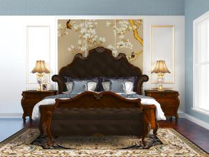 欧式实木边框的双人床床头柜