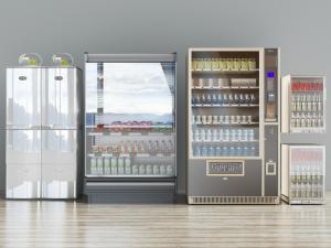 超市便利店玻璃柜门的冰箱保鲜柜自动售卖机