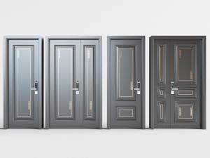 新中式黑色带密码锁的平开门、子母门