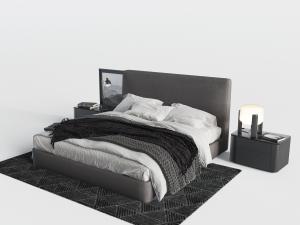 现代新中式布艺双人床