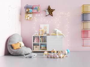 北欧儿童置物装饰柜、懒人沙发和玩具