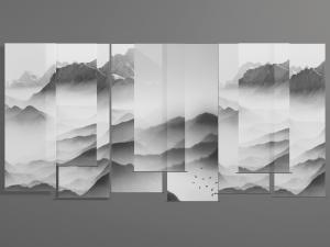 中式水墨山水装饰的垂帘