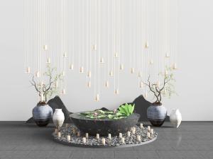 中式荷花烛台景观小品