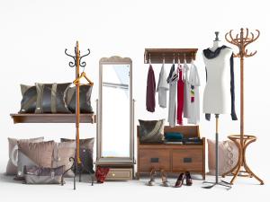 北欧玄关实木鞋柜衣架