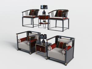 中式黑色实木圈椅、扶手椅组合