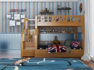 美式实木带抽屉台阶的上下铺