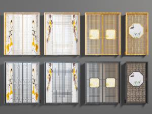 中式实木窗格推拉门