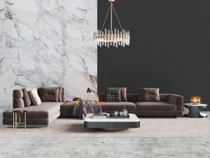 新中式多人转角沙发茶几组合