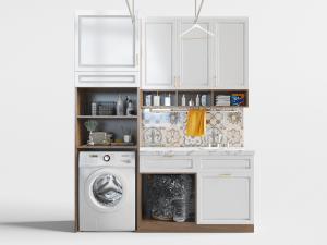 现代阳台白色嵌入洗衣机的置物储物柜