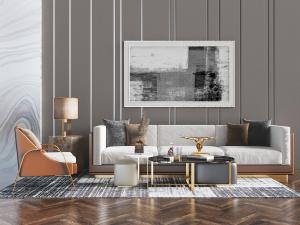 新中式多人沙发、休闲椅子和茶几组合