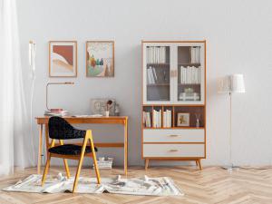 北欧实木书桌椅、书柜3d模型 北欧实木书桌椅、书柜