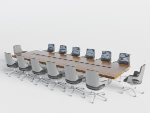 现代长方形实木会议桌椅组合3d模型 现代长方形实木会议桌椅组合