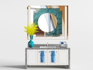 中式柜门带毛巾架的洗手台洗手盆