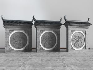 中式仿古雕花影壁隔断3d模型 中式仿古雕花影壁隔断
