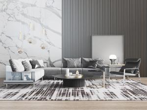 后现代转角多人沙发休闲椅子茶几组合