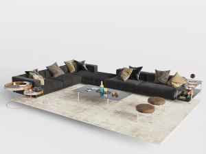 现代黑色转角多人沙发组合