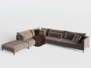 现代咖啡色转角多人沙发3d模型 现代咖啡色转角多人沙发