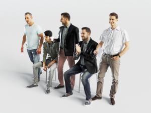 不同姿势坐着和站着的男人