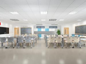 现代有水龙头课桌的教室