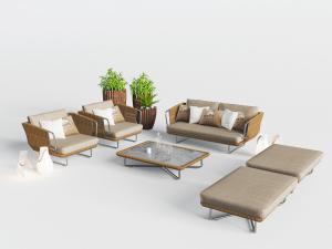 东南亚藤编多人沙发沙发凳组合