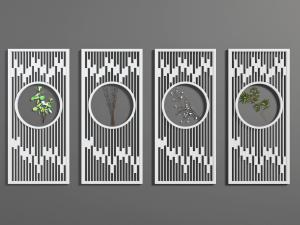 新中式中间镂空窗格隔断