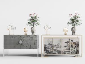 中式装饰竹子图案的玄关柜边柜