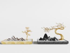 中式假山松树盆景