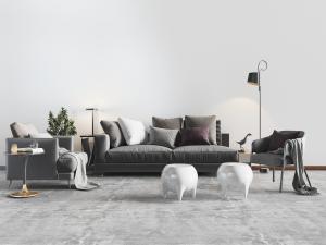 现代灰色布艺多人沙发、单人沙发和休闲椅子组合